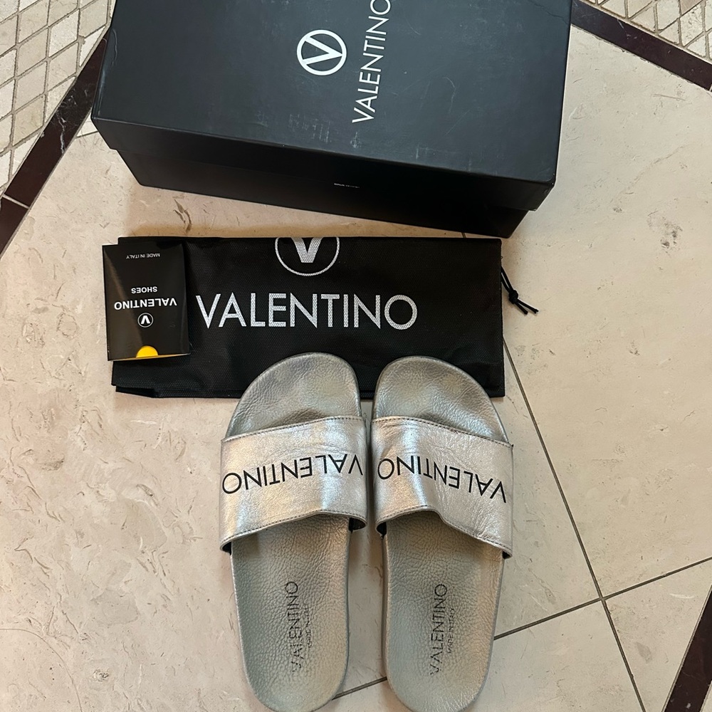 Valentino Silver Slides